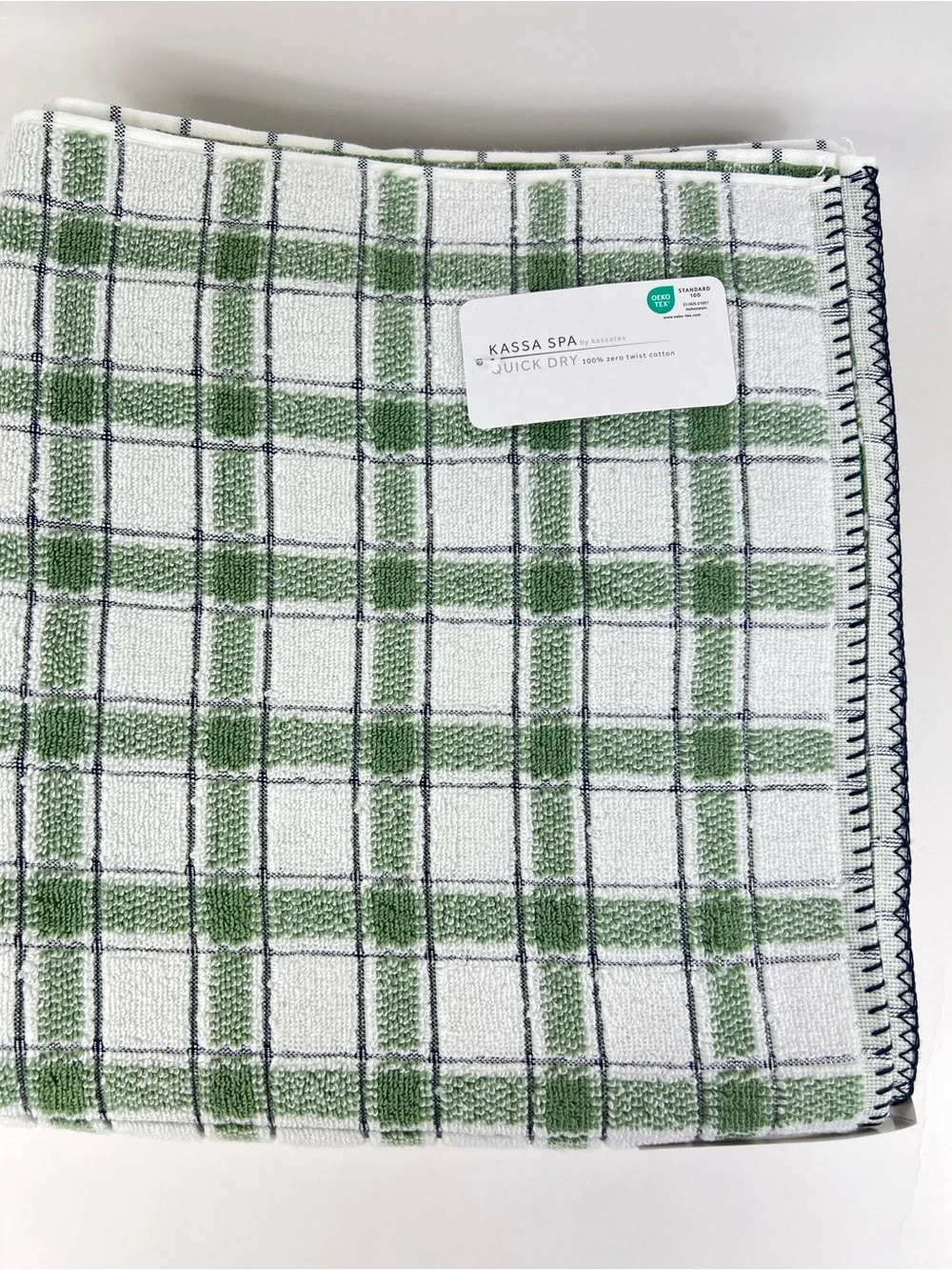 Kassa Spa Kassatex Bath Towel Set Green White Black Stripe Soft Cotton 8 Pc NEW